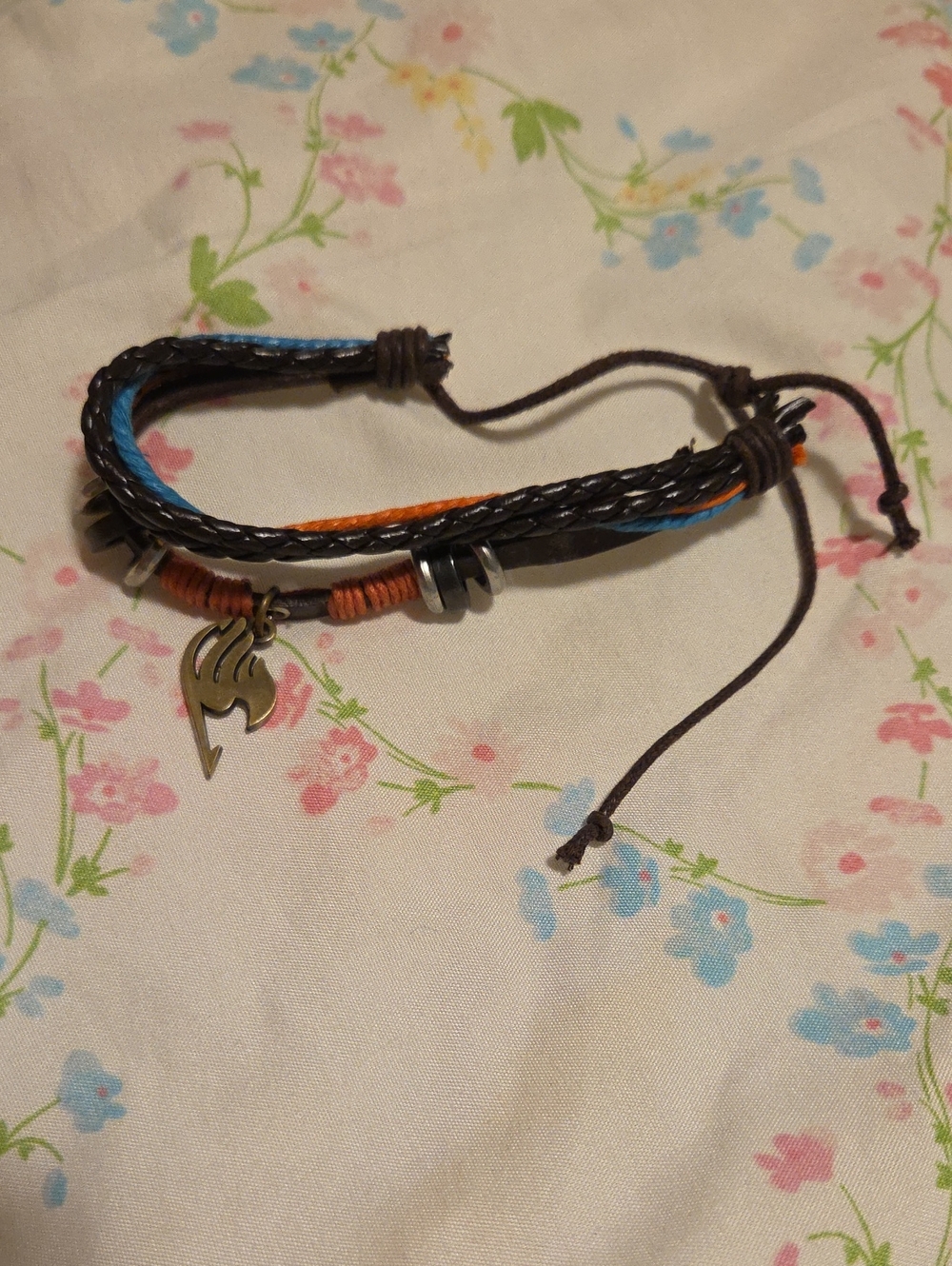 Braided Leather Multi-Strand Bracelet with Bronze Fairy Tail Charm